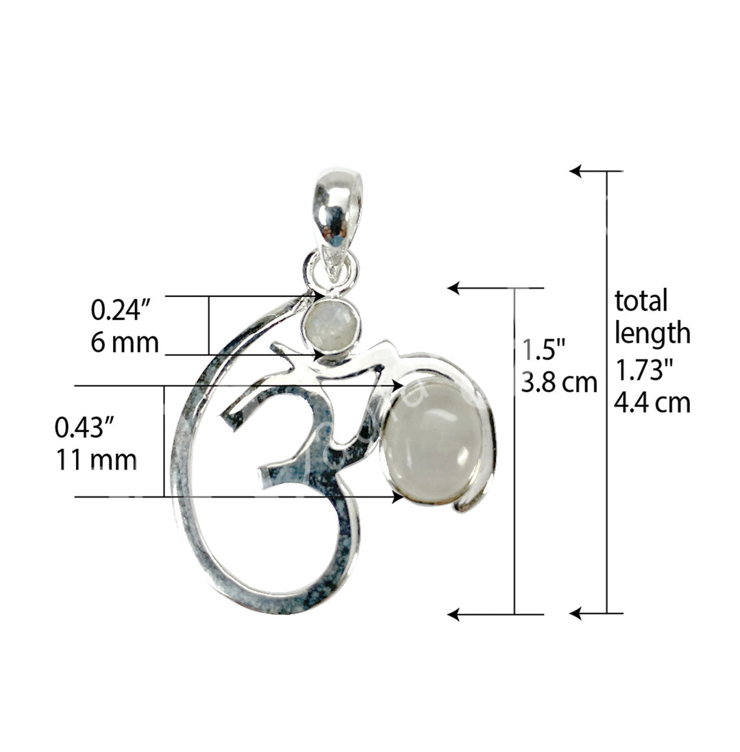 Sterling Silver Pendant OM w Rainbow Moonstone 1.5"