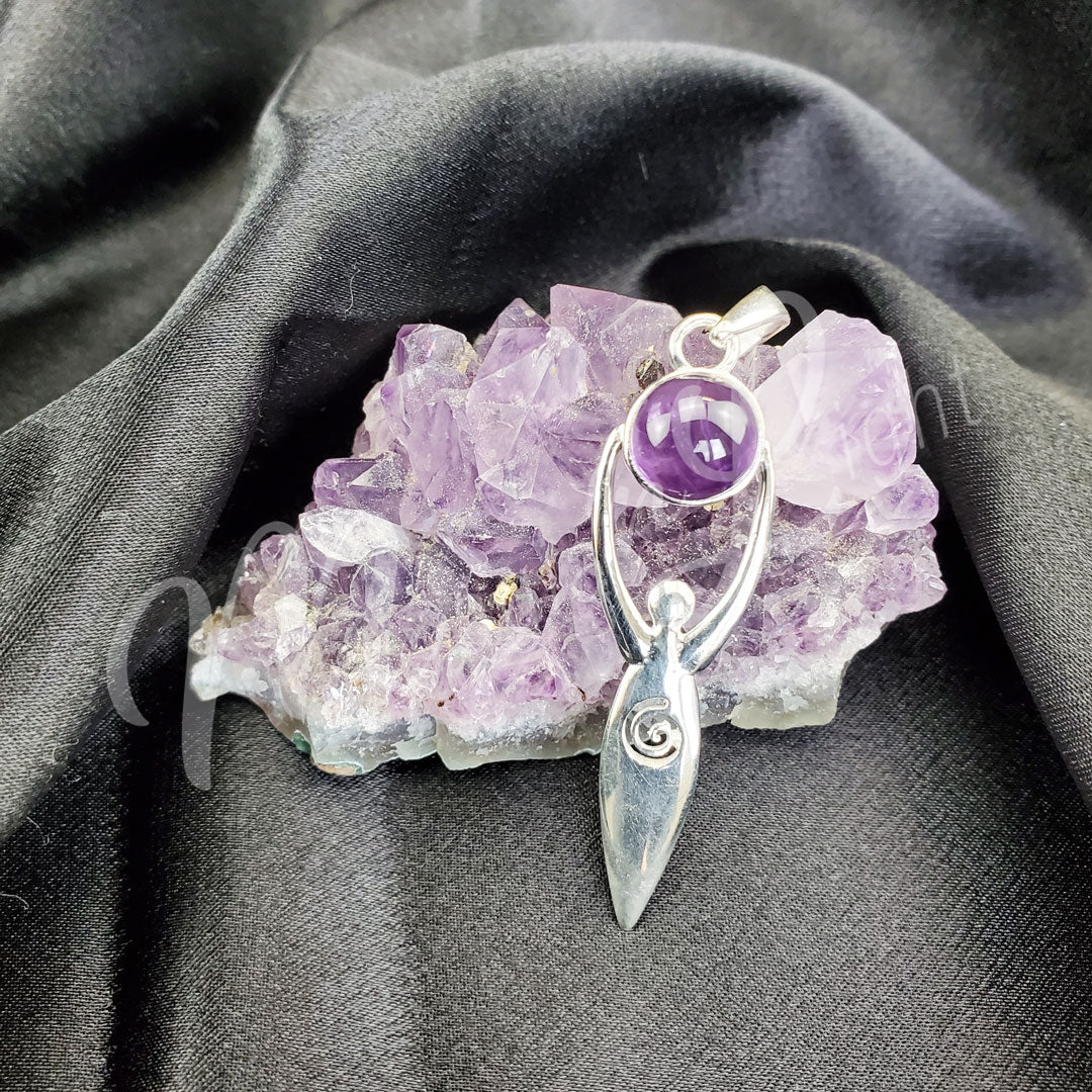 Sterling Silver Pendant Goddess Amethyst 2.25″