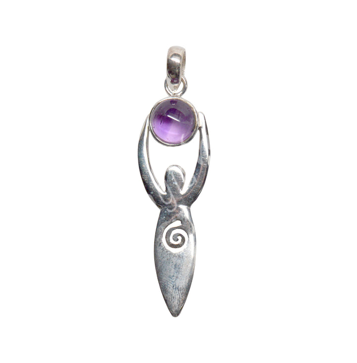 Sterling Silver Pendant Goddess Amethyst 2.25″