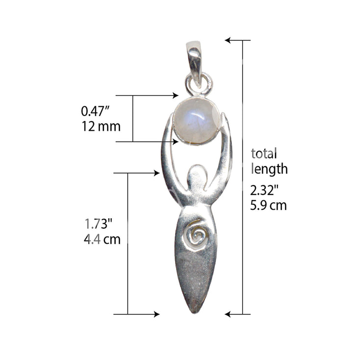 Sterling Silver Pendant Goddess Rainbow Moonstone 2.25″