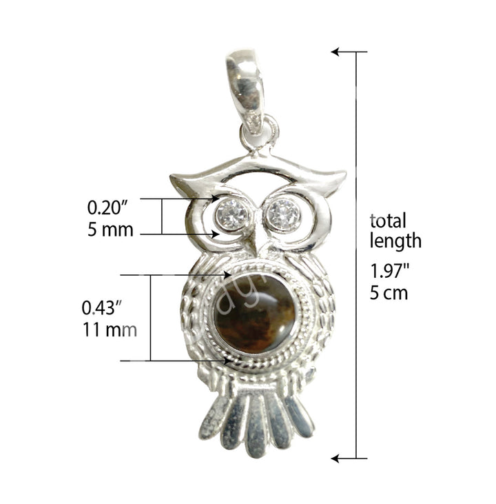 Sterling Silver Pendant Owl Blue Tiger Eye
