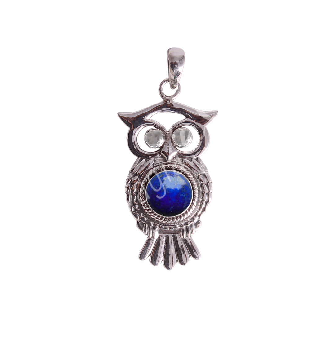 Sterling Silver Pendant Owl Lapis Lazuli