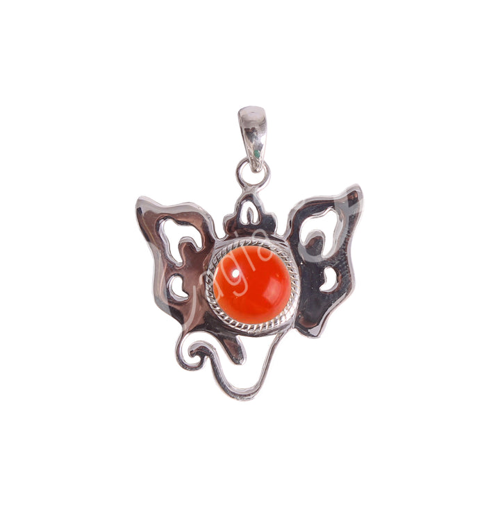 Sterling Silver Pendant Ganesha Carnelian 1.5″
