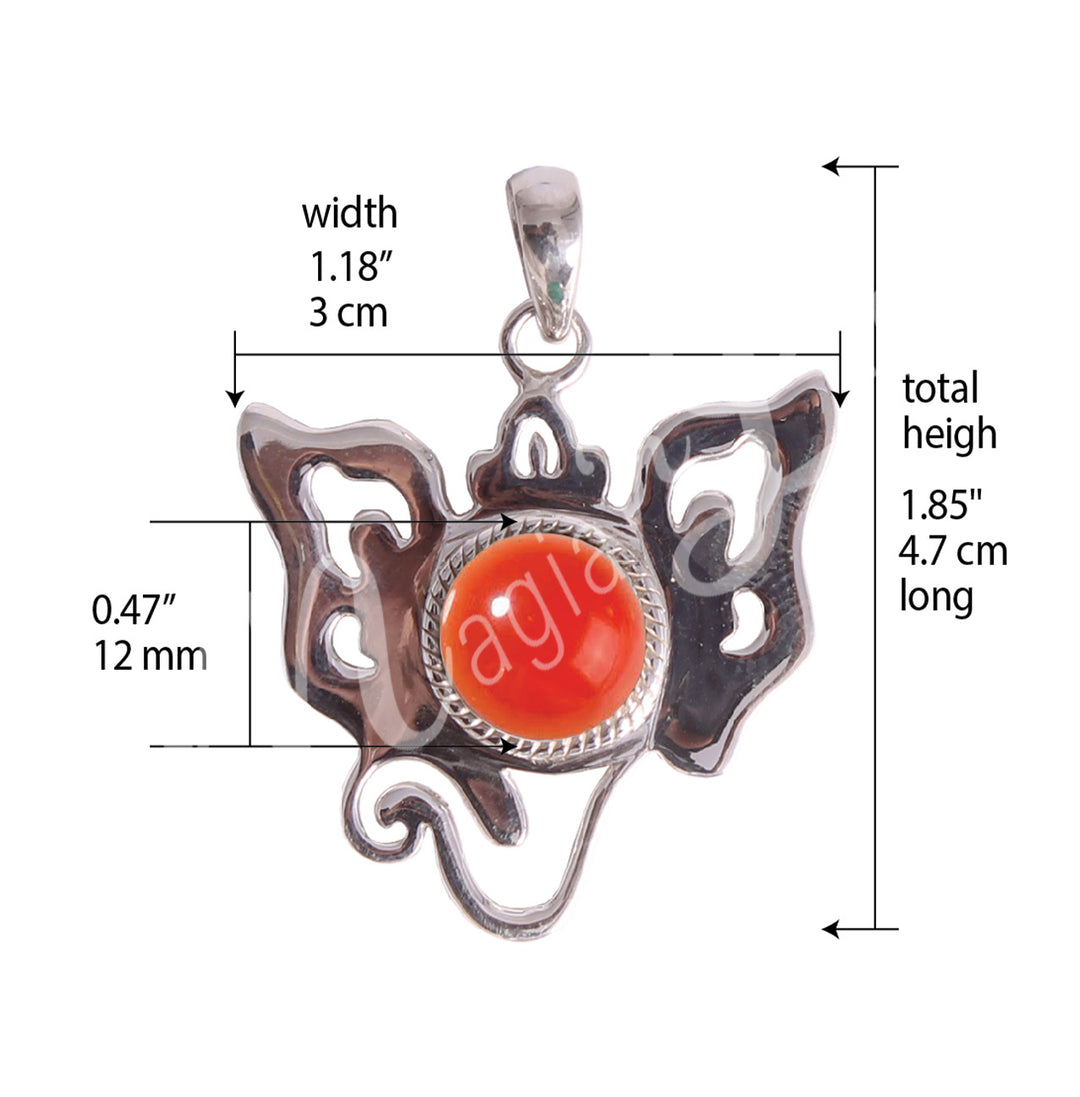 Sterling Silver Pendant Ganesha Carnelian 1.5″