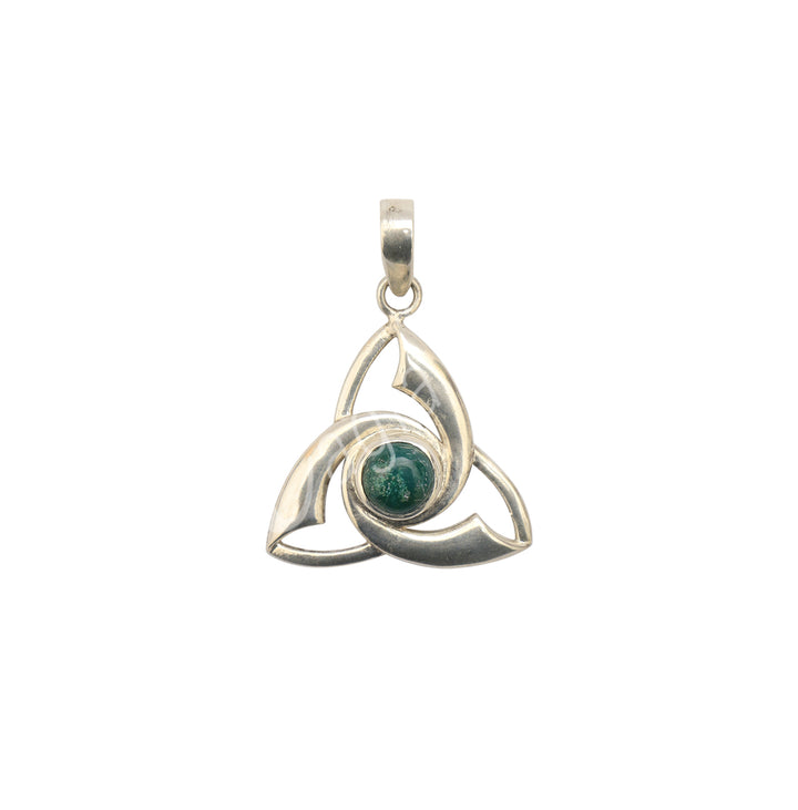 Sterling Silver Pendant Triquetra Chrysocolla 1″W