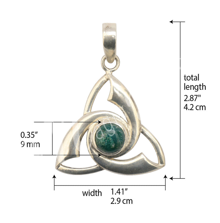 Sterling Silver Pendant Triquetra Chrysocolla 1″W