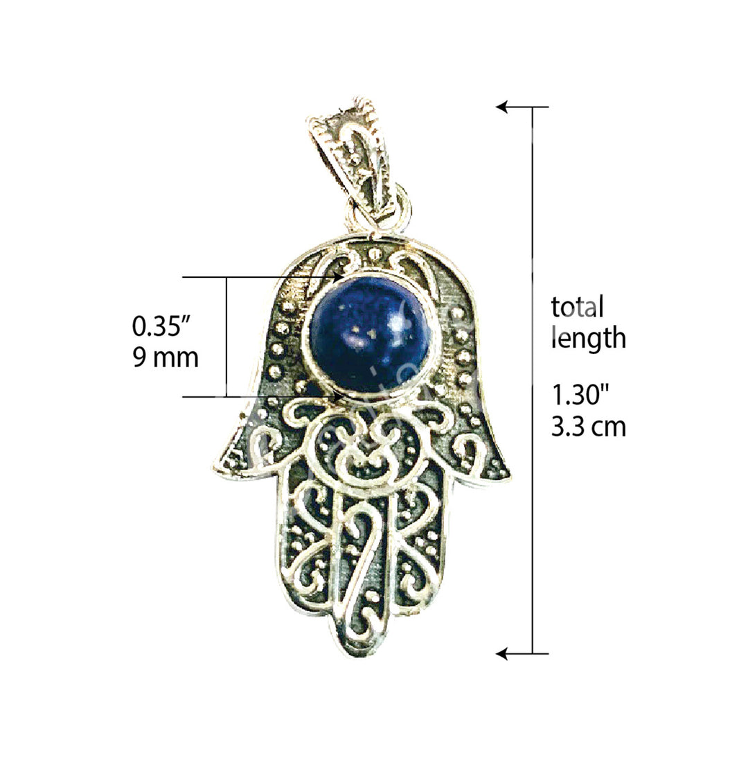 Sterling Silver Pendant Hand of Fatima Lapis Lazuli 1″W X 1.5″L
