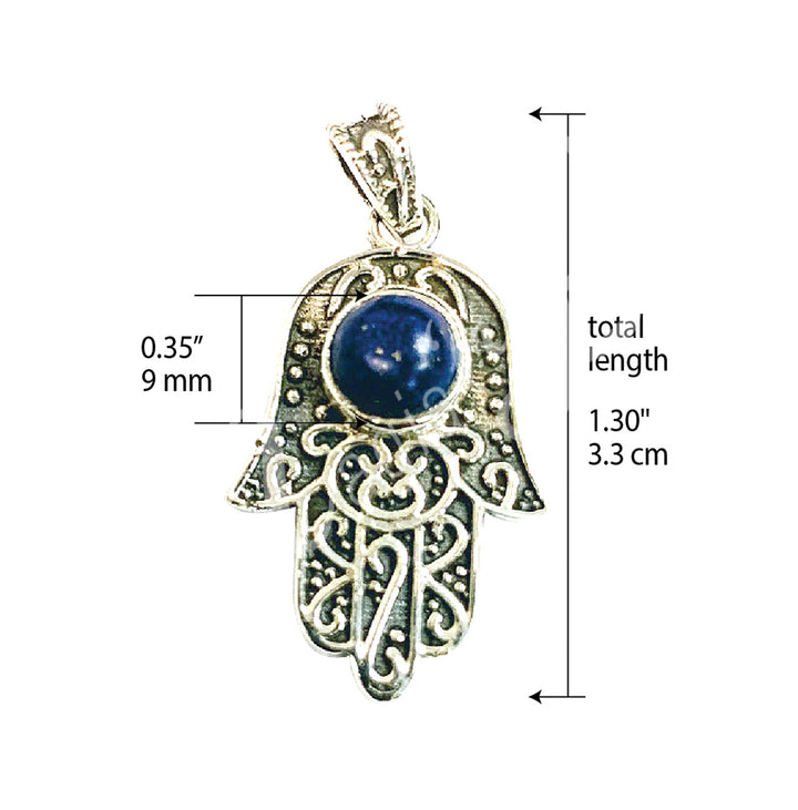 Sterling Silver Pendant Hand of Fatima Lapis Lazuli 1″W X 1.5″L