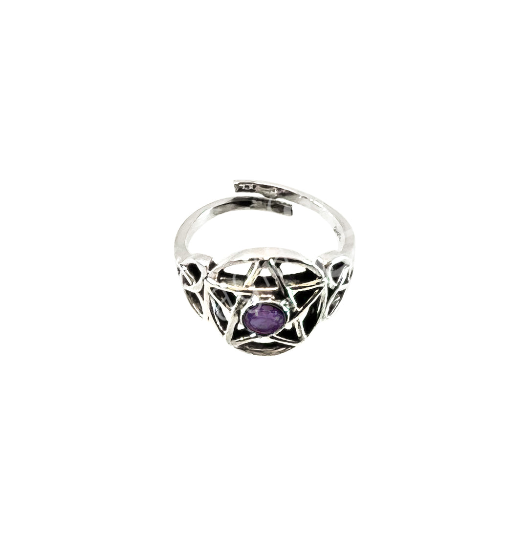 Sterling Silver Ring Pentacle w Amethyst