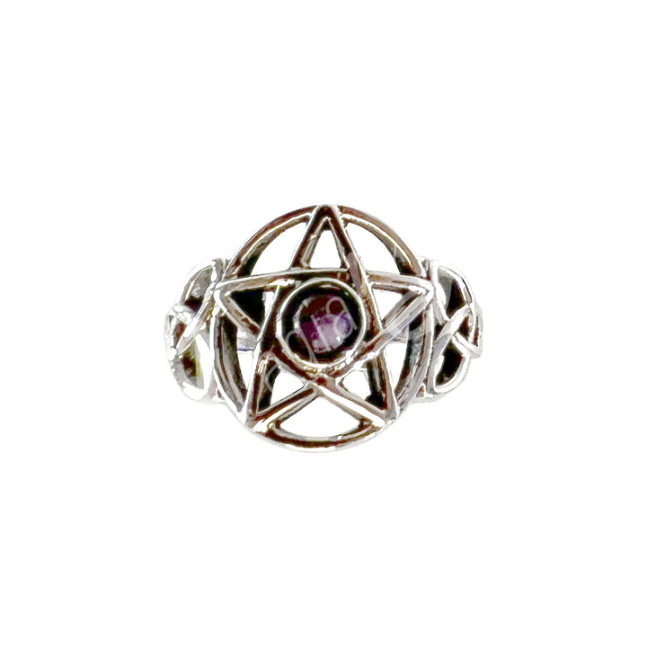 Sterling Silver Ring Pentacle w Amethyst