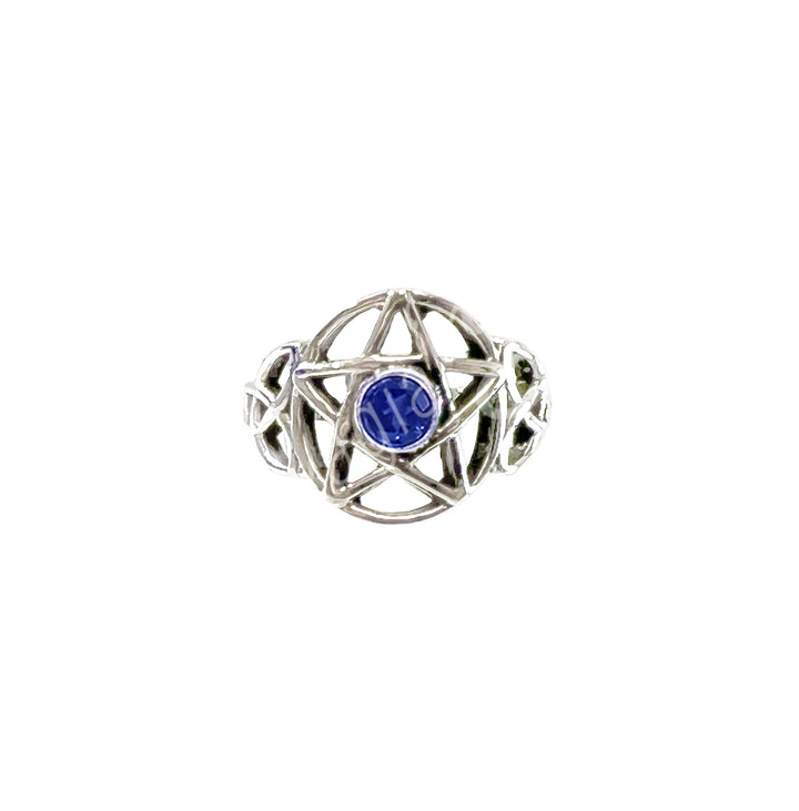 Sterling Silver Ring Pentacle Lapis Lazuli Adjustable