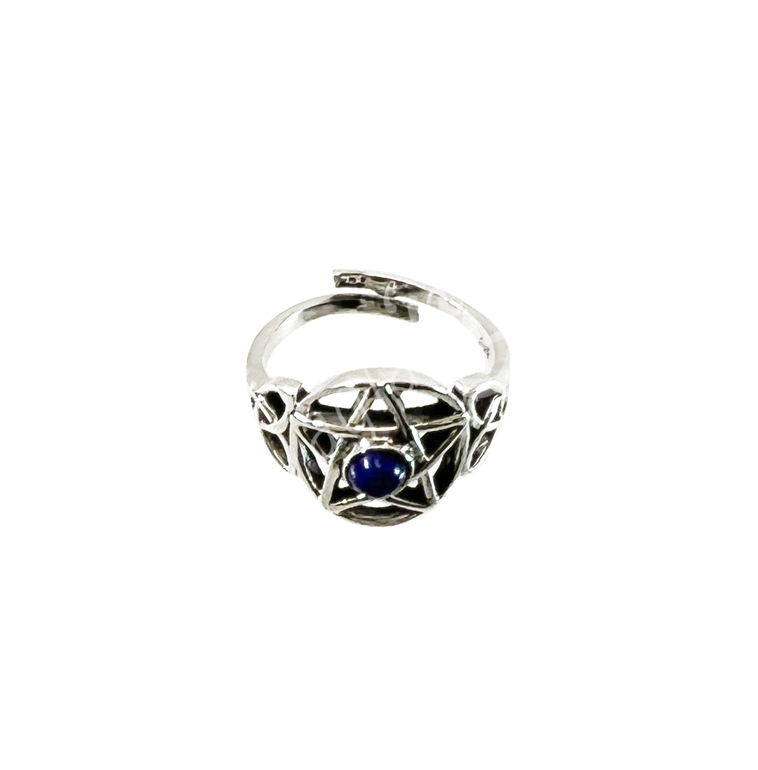 Sterling Silver Ring Pentacle Lapis Lazuli Adjustable