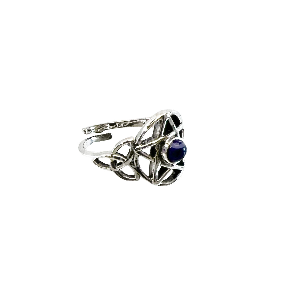 Sterling Silver Ring Pentacle Lapis Lazuli Adjustable