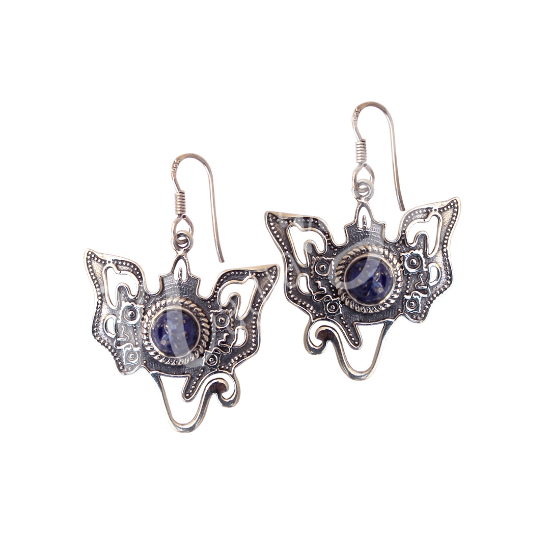 Sterling Silver Earrings Ganesha Lapis Lazuli 1.6″