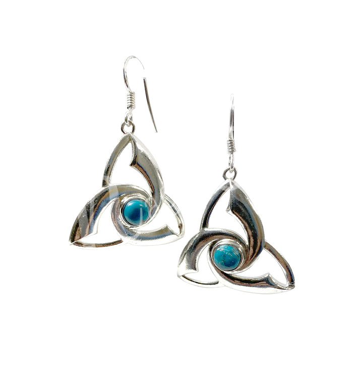 Sterling Silver Earrings Triquetra Chrysocolla 1″W X 1.5″L
