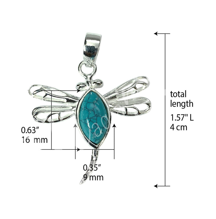 Sterling Silver Pendant Dragonfly Turquoise 1.75″