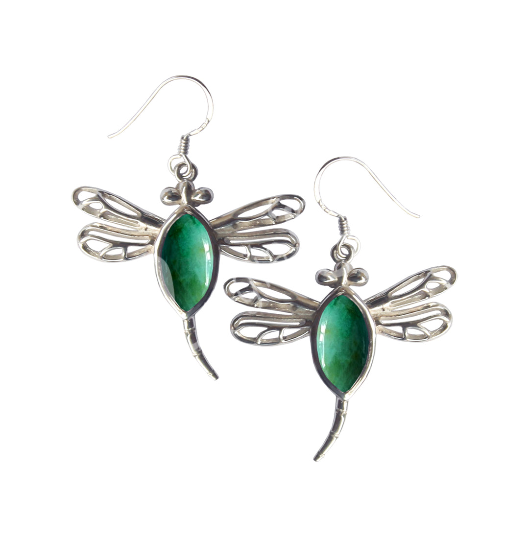 Sterling Silver Earrings Dragonfly Chrysocolla 1.75″L