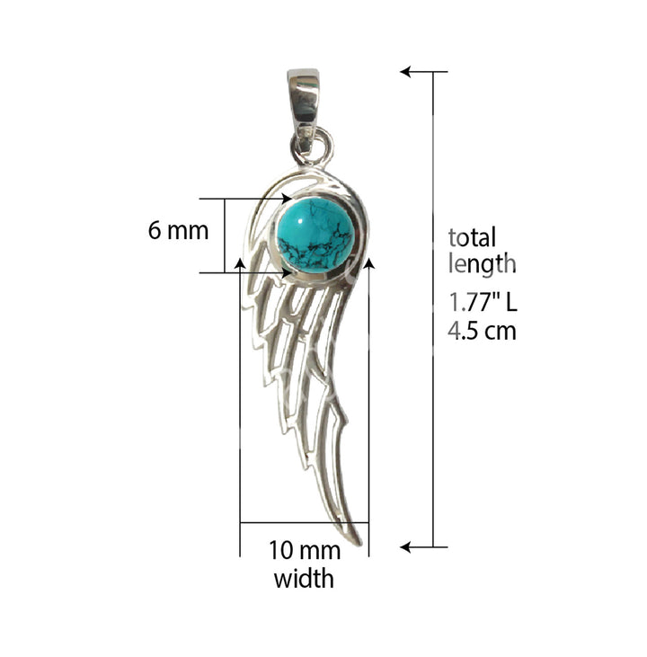 Sterling Silver Pendant Angel Wing Turquoise 1.6″