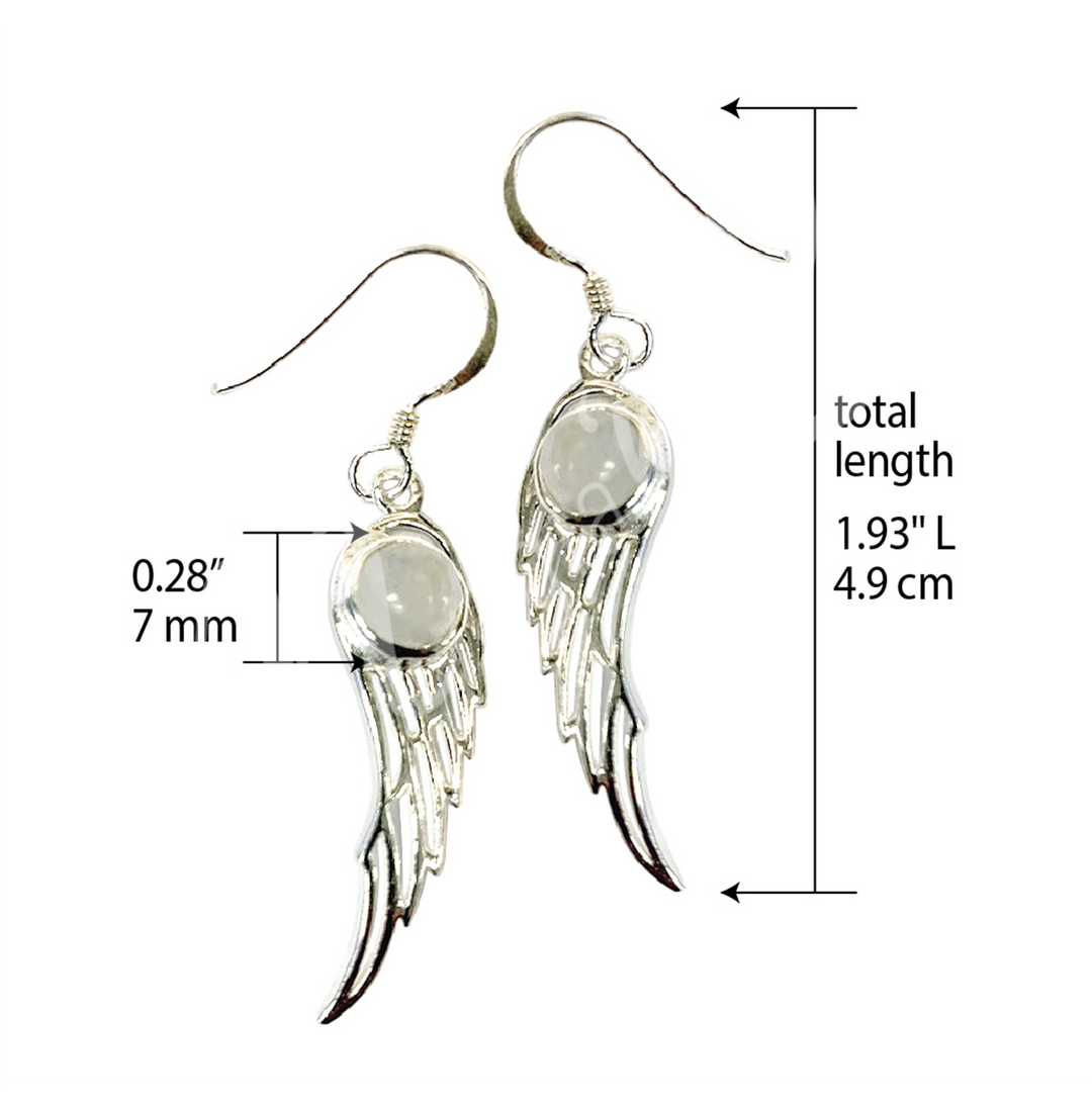 Sterling Silver Earrings Angel Wings Rainbow Moonstone 1.25″L