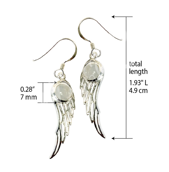Sterling Silver Earrings Angel Wings Rainbow Moonstone 1.25″L