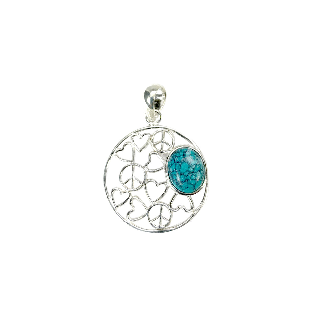 Sterling Silver Pendant  Peace & Love Turquoise 1.6″