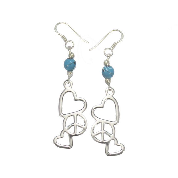 Sterling Silver Earrings Peace & Love Turquoise 2.25″