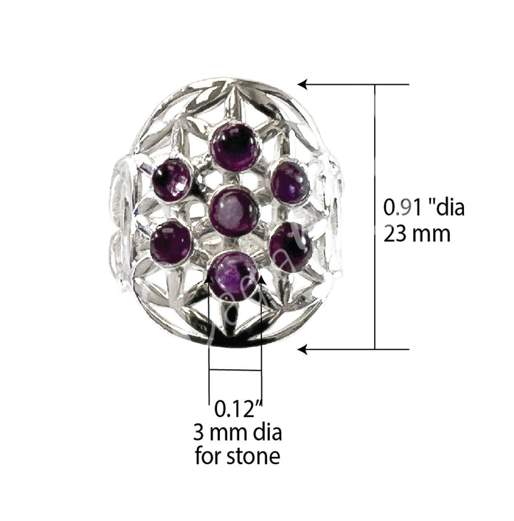 Sterling Silver Ring Flower of Life w Amethyst