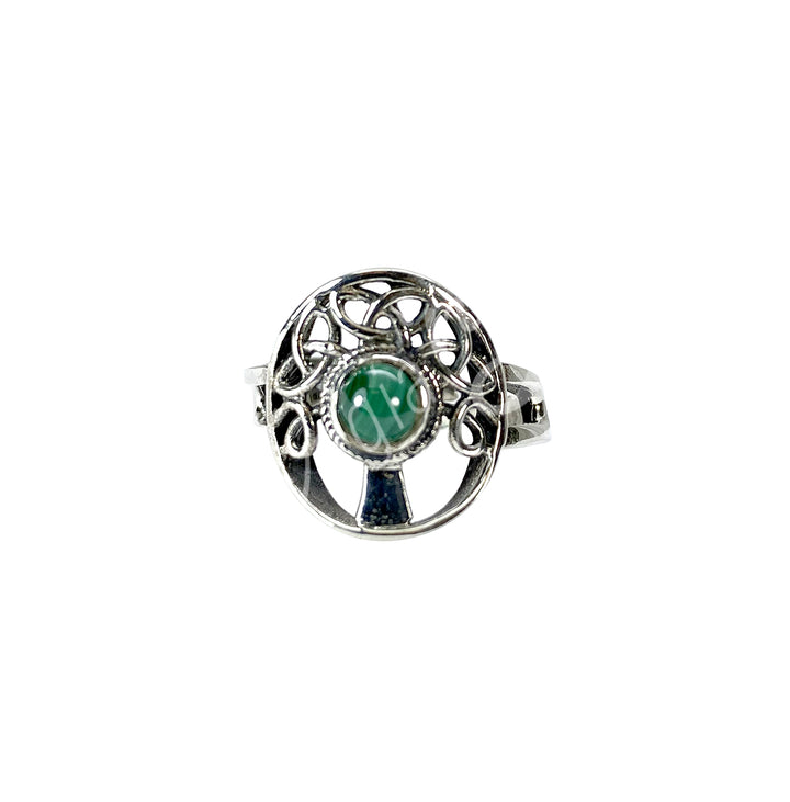 Sterling Silver Ring Tree of Life Malachite Adjustable