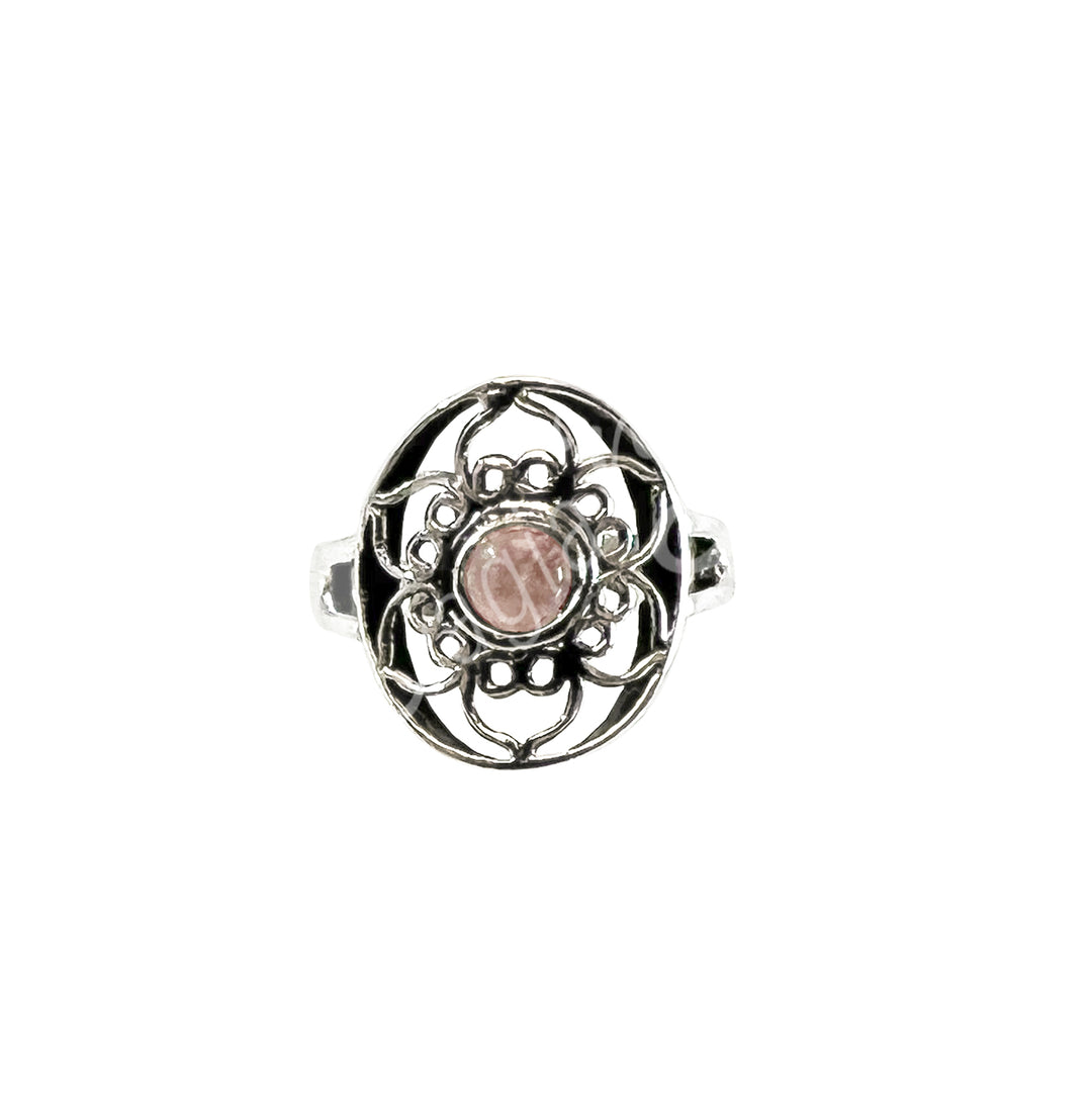 Anillo de Plata de Ley Lotus Rainbow Moonstone Ajustable