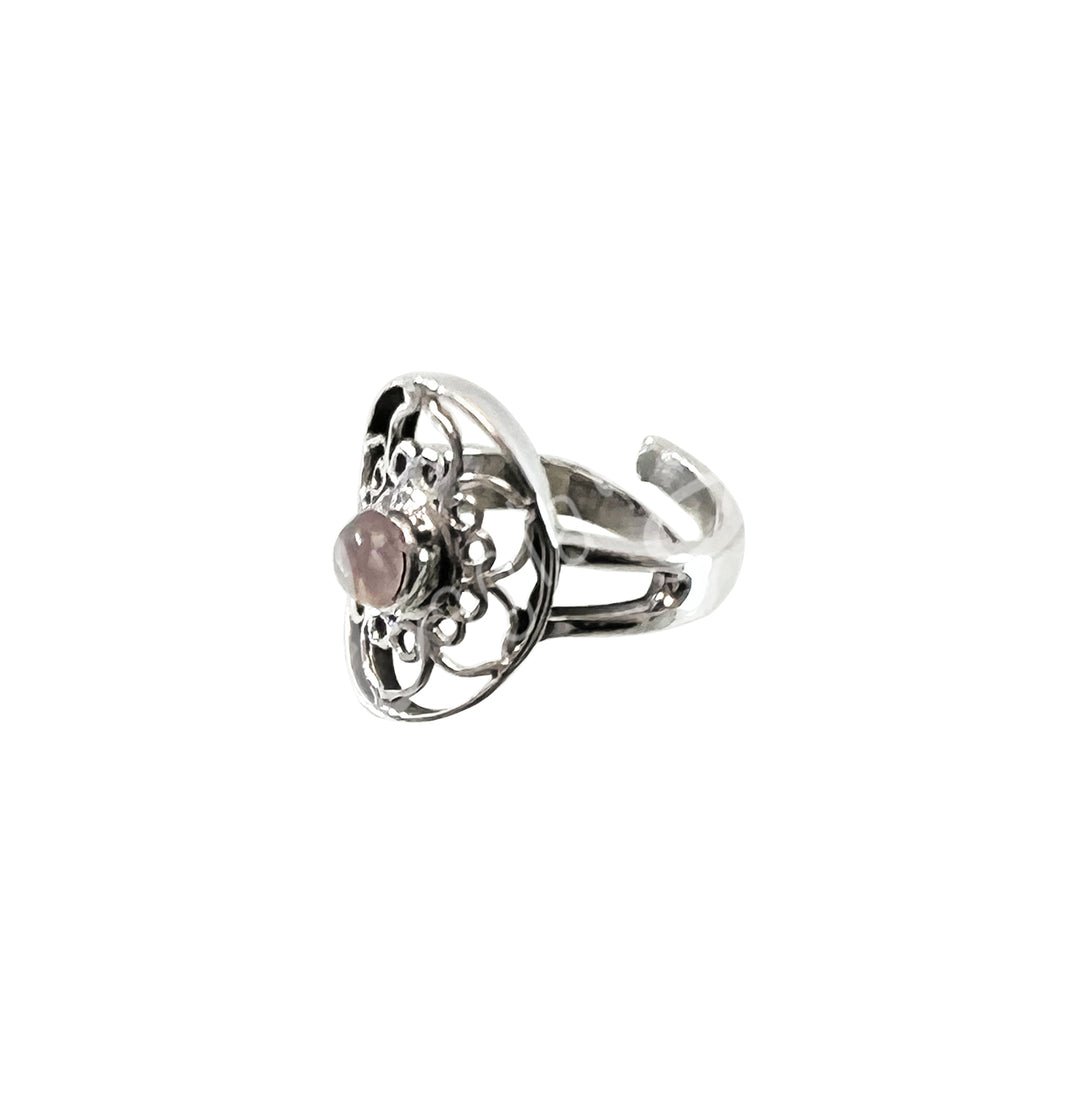 Anillo de Plata de Ley Lotus Rainbow Moonstone Ajustable