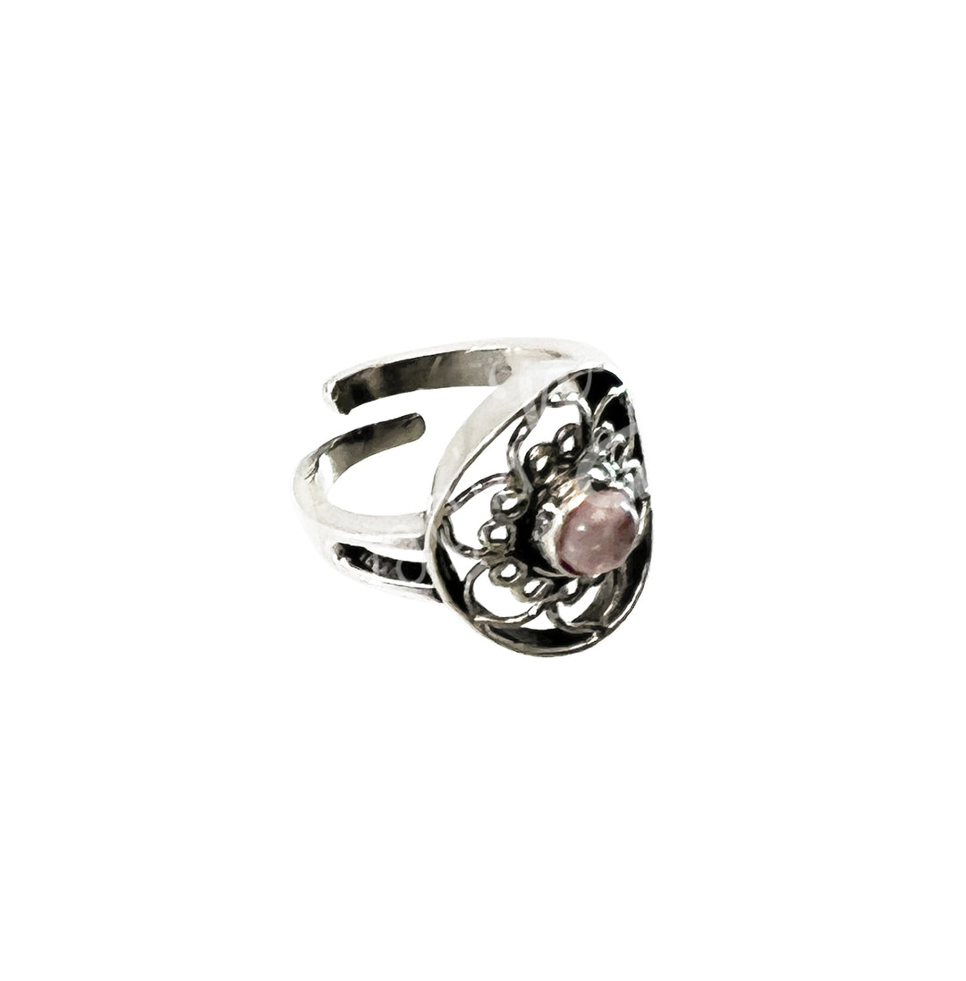 Anillo de Plata de Ley Lotus Rainbow Moonstone Ajustable