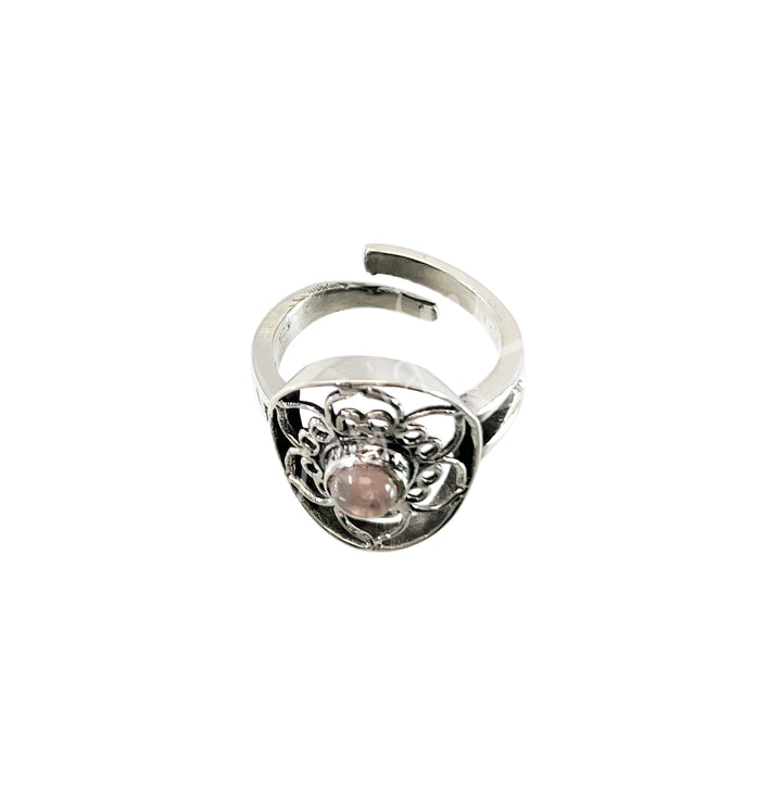 Anillo de Plata de Ley Lotus Rainbow Moonstone Ajustable