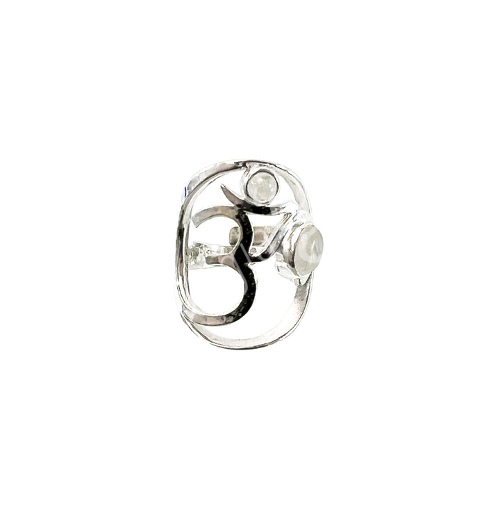 Sterling Silver Ring OM w Rainbow Moonstone