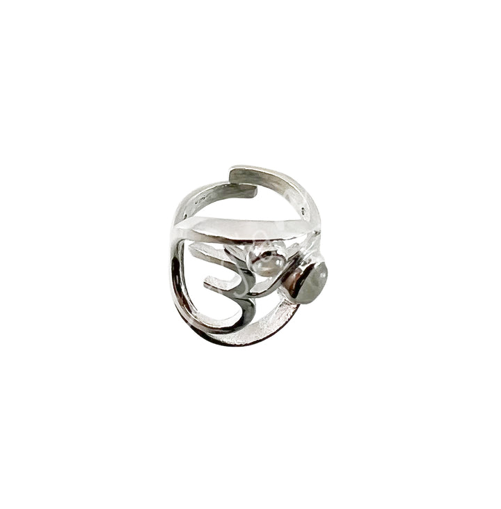 Sterling Silver Ring OM w Rainbow Moonstone