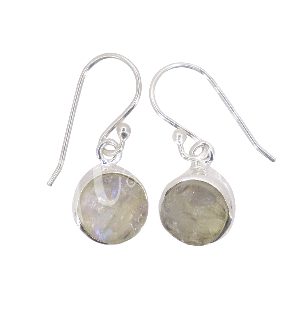 Sterling Silver Earrings Natural Rainbow Moonstone 25-30mm