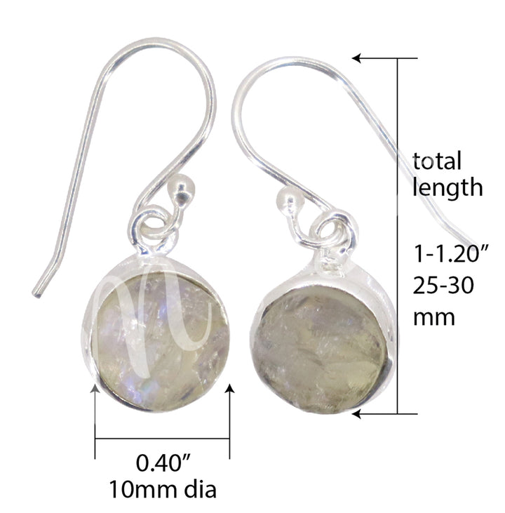 Pendientes de plata de ley con piedra lunar arcoíris natural de 25-30 mm