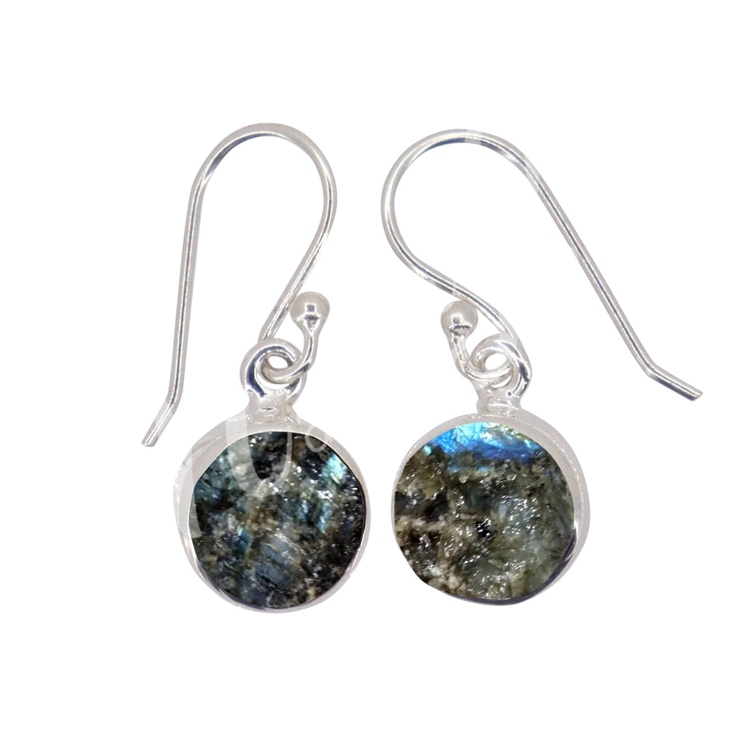 Sterling Silver Earrings Natural Labradorite 25-30mm