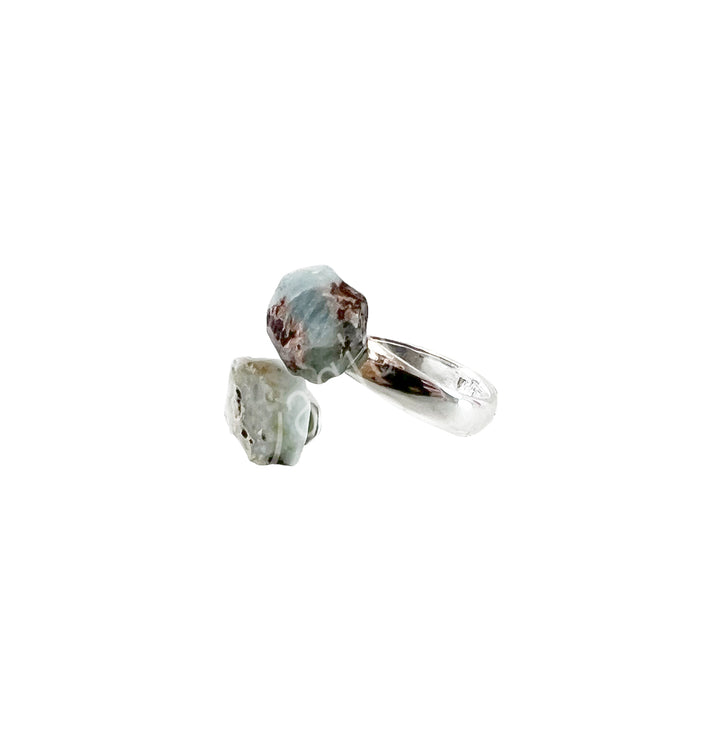 Sterling Silver Ring Natural Larimar Adjustable