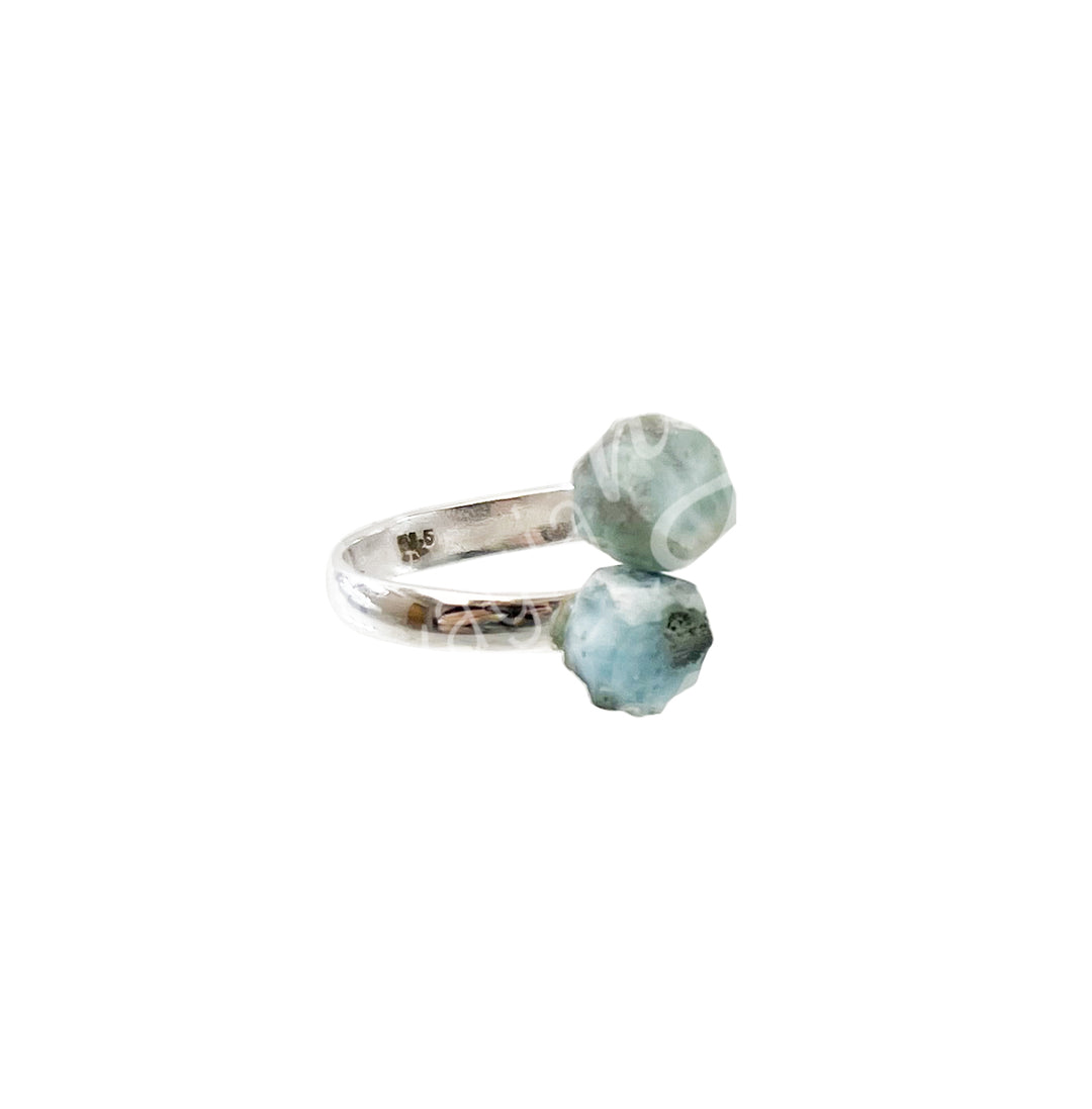 Sterling Silver Ring Natural Larimar Adjustable