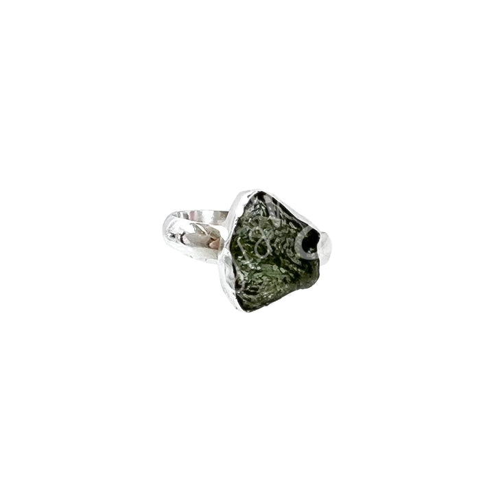 Sterling Silver Ring Natural Moldavite Adjustable 20mm dia.