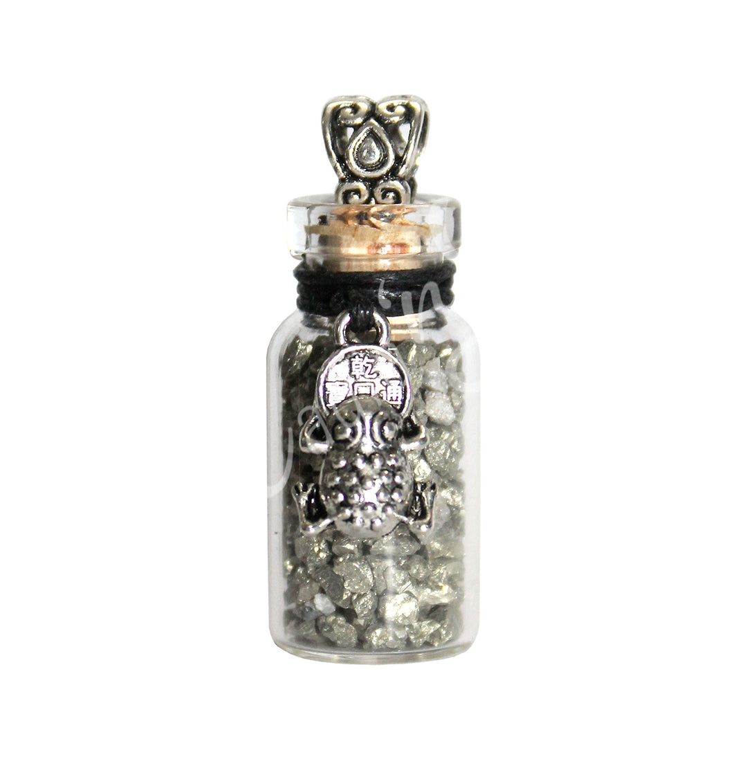 NECKLACE CHIPS STONES IN BOTTLE PYRITE WITH MONEY FROG 1.5″H