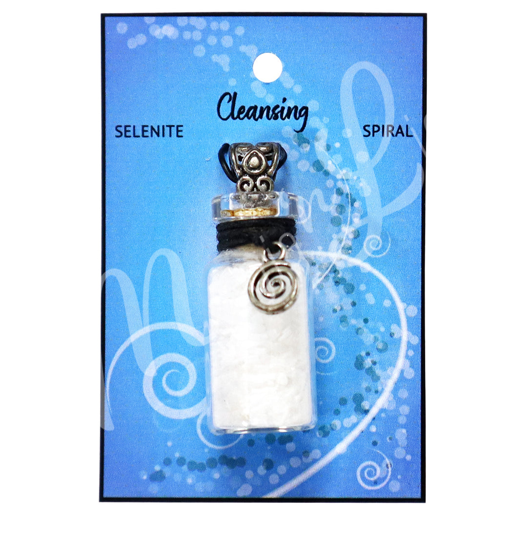 NECKLACE CHIPS STONES IN BOTTLE SELENITE WITH SPIRAL 1.5″H