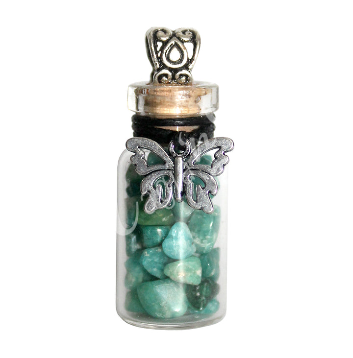 NECKLACE CHIPS STONES IN BOTTLE AMAZONITE WITH BUTTERFLY 1.5″H