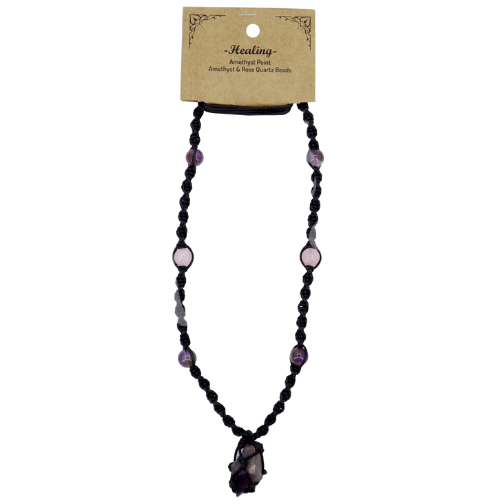 Necklace Healing Amethyst Beaded Cord 14-30"L