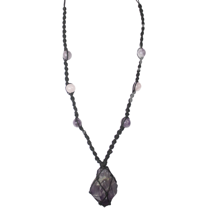 Necklace Healing Amethyst Beaded Cord 14-30"L