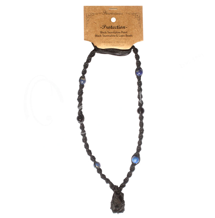 Collar de Protección de Turmalina Negra con Cordón de Cuentas 14-30"