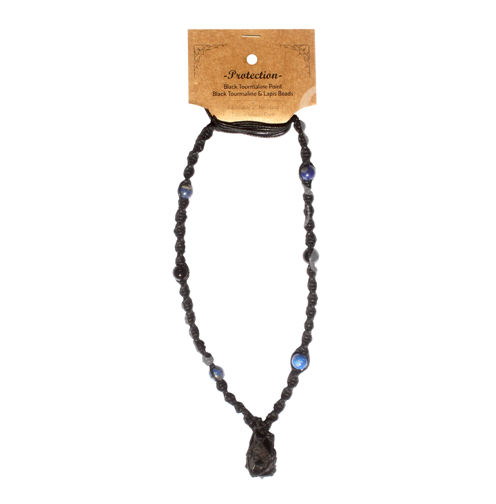 Collar de Protección de Turmalina Negra con Cordón de Cuentas 14-30"