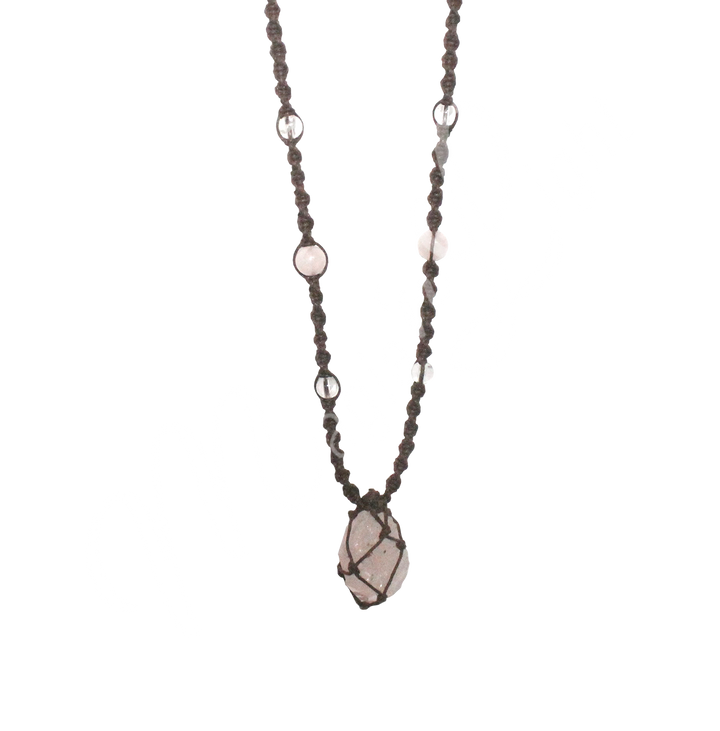 Collar de Cordón Trenzado en Red con Cuarzo Rosa Amor Universal 14-30"