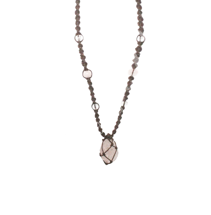 Collar de Cordón Trenzado en Red con Cuarzo Rosa Amor Universal 14-30"