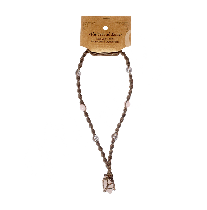 Collar de Cordón Trenzado en Red con Cuarzo Rosa Amor Universal 14-30"